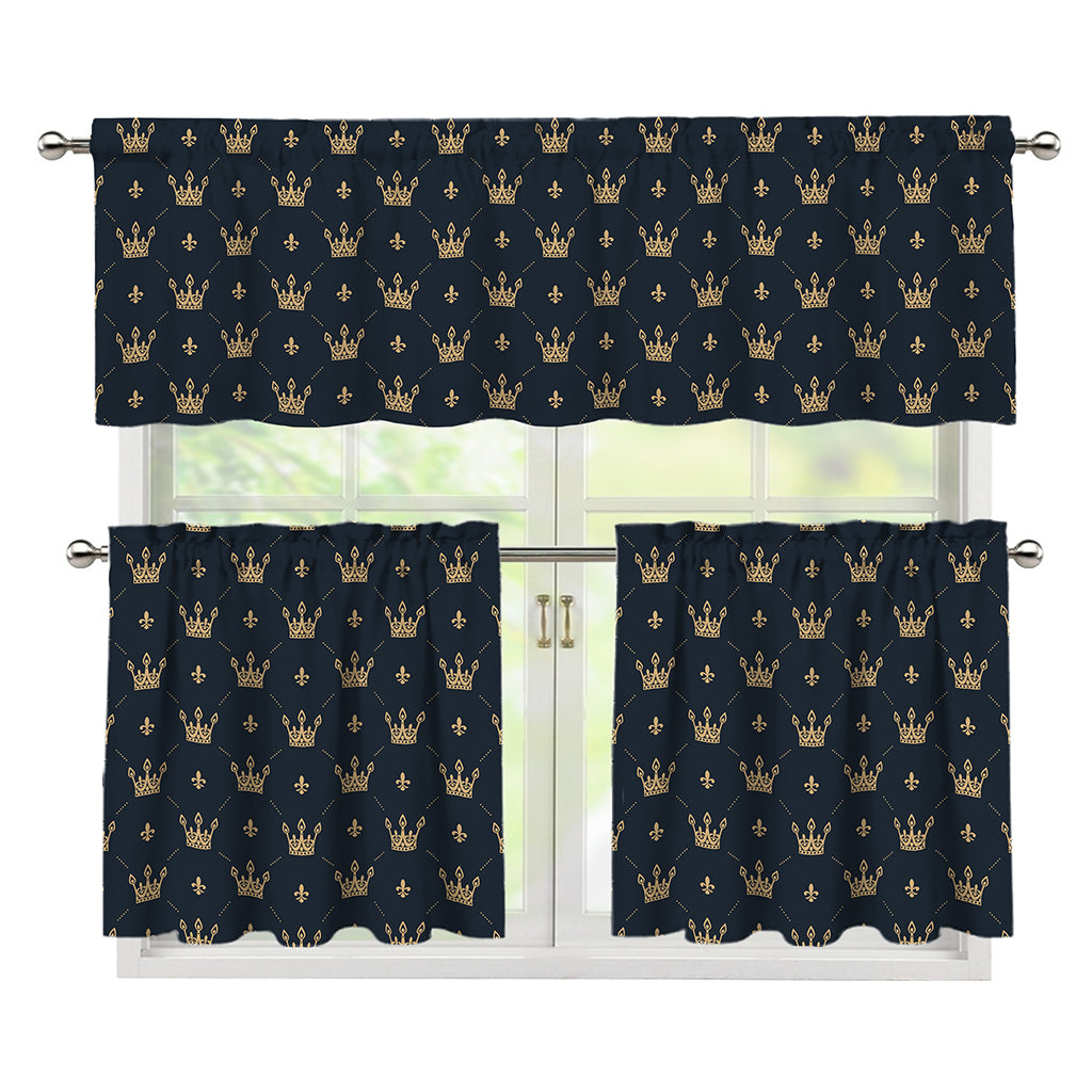 Vintage Crown Pattern Print 3 Piece Kitchen Curtains