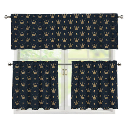 Vintage Crown Pattern Print 3 Piece Kitchen Curtains