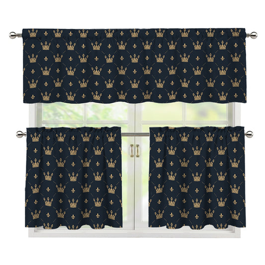 Vintage Crown Pattern Print 3 Piece Kitchen Curtains