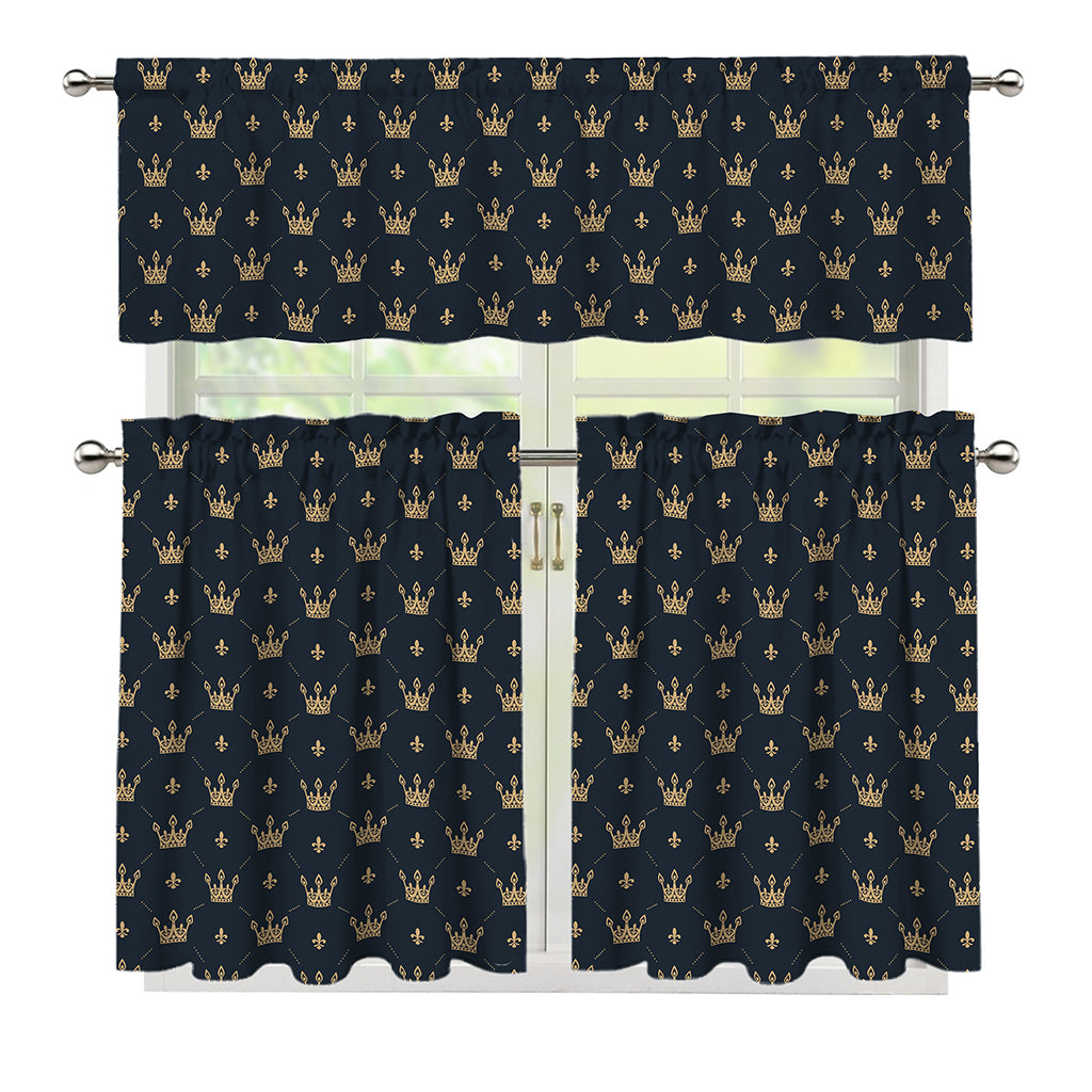 Vintage Crown Pattern Print 3 Piece Kitchen Curtains