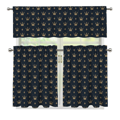 Vintage Crown Pattern Print 3 Piece Kitchen Curtains