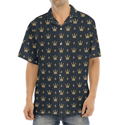 Vintage Crown Pattern Print Aloha Shirt