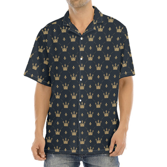 Vintage Crown Pattern Print Aloha Shirt