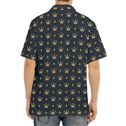 Vintage Crown Pattern Print Aloha Shirt