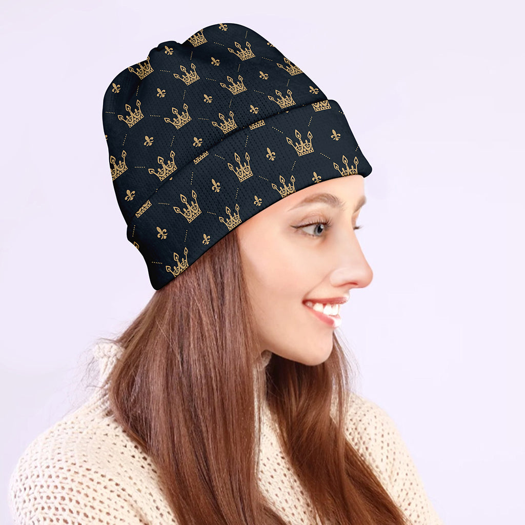 Vintage Crown Pattern Print Beanie