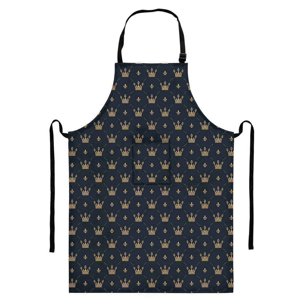 Vintage Crown Pattern Print Bib Apron With Pocket