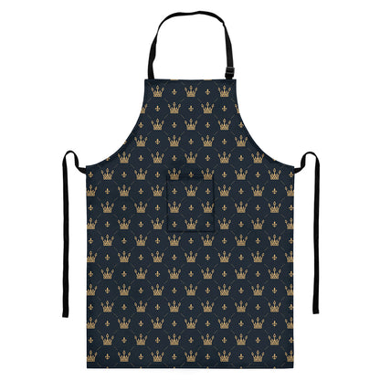 Vintage Crown Pattern Print Bib Apron With Pocket