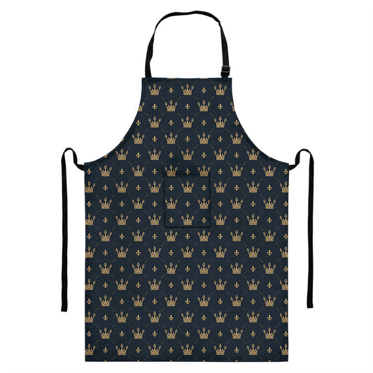 Vintage Crown Pattern Print Bib Apron With Pocket