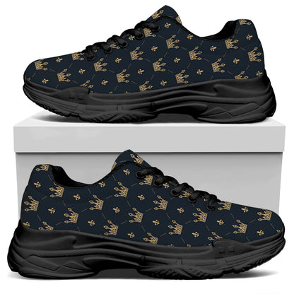 Vintage Crown Pattern Print Black Chunky Shoes