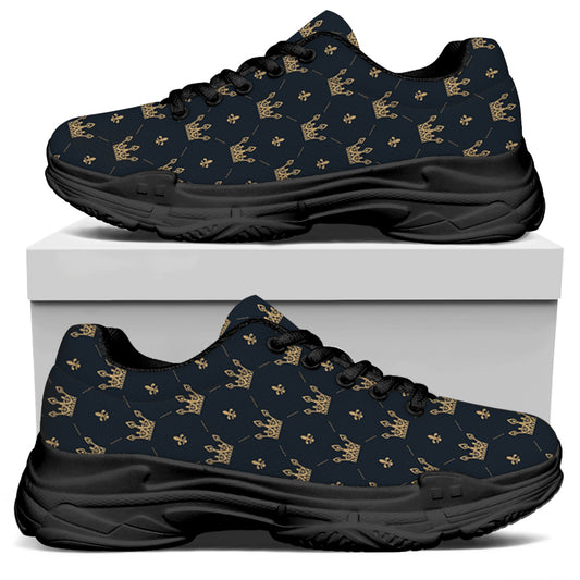 Vintage Crown Pattern Print Black Chunky Shoes