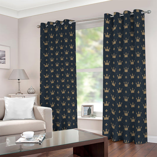 Vintage Crown Pattern Print Blackout Grommet Curtains