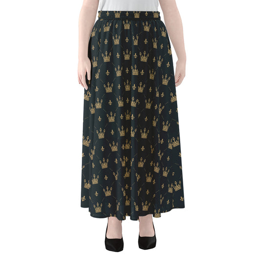 Vintage Crown Pattern Print Chiffon Maxi Skirt