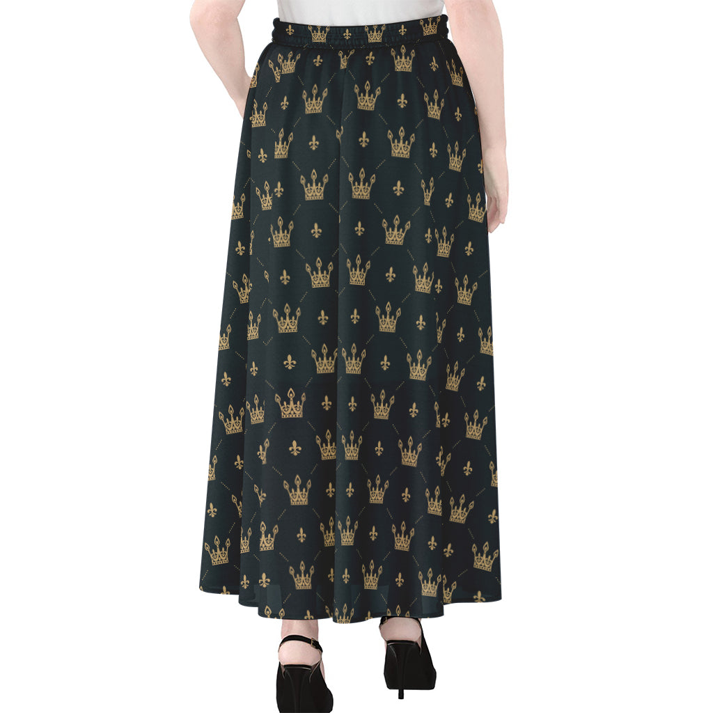 Vintage Crown Pattern Print Chiffon Maxi Skirt