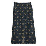 Vintage Crown Pattern Print Cotton Front Slit Maxi Skirt