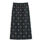 Vintage Crown Pattern Print Cotton Front Slit Maxi Skirt