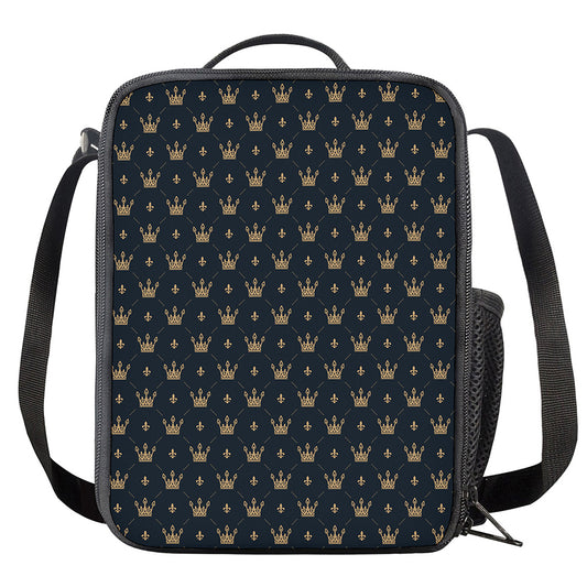 Vintage Crown Pattern Print Crossbody Lunch Bag
