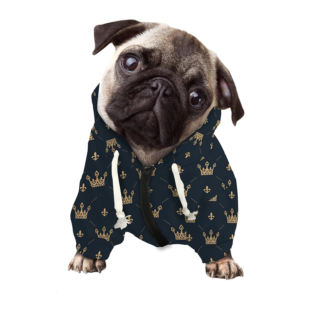 Vintage Crown Pattern Print Dog Zip Up Hoodie