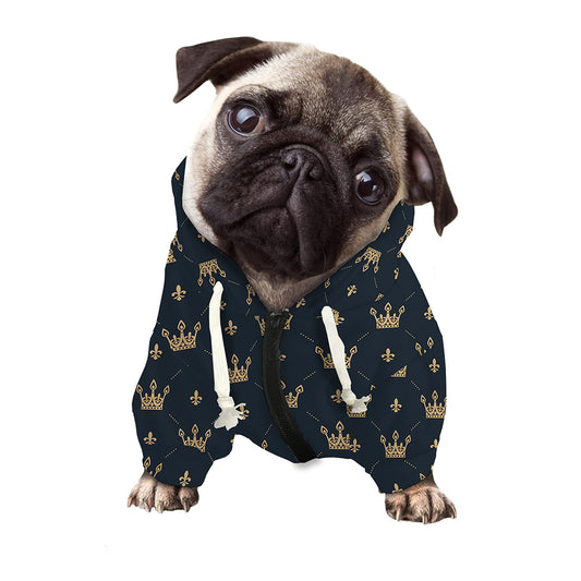 Vintage Crown Pattern Print Dog Zip Up Hoodie