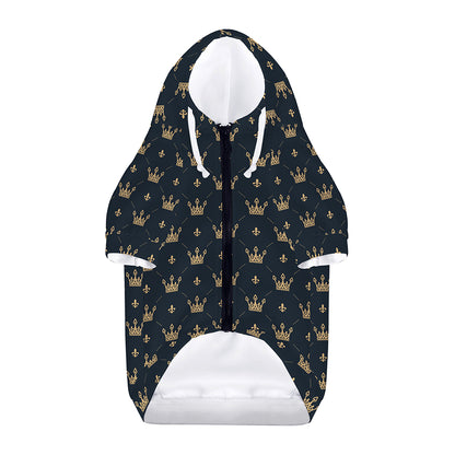 Vintage Crown Pattern Print Dog Zip Up Hoodie