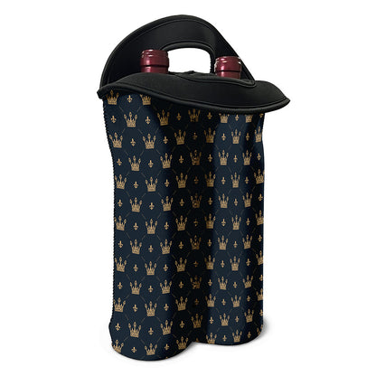 Vintage Crown Pattern Print Double Neoprene Wine Tote