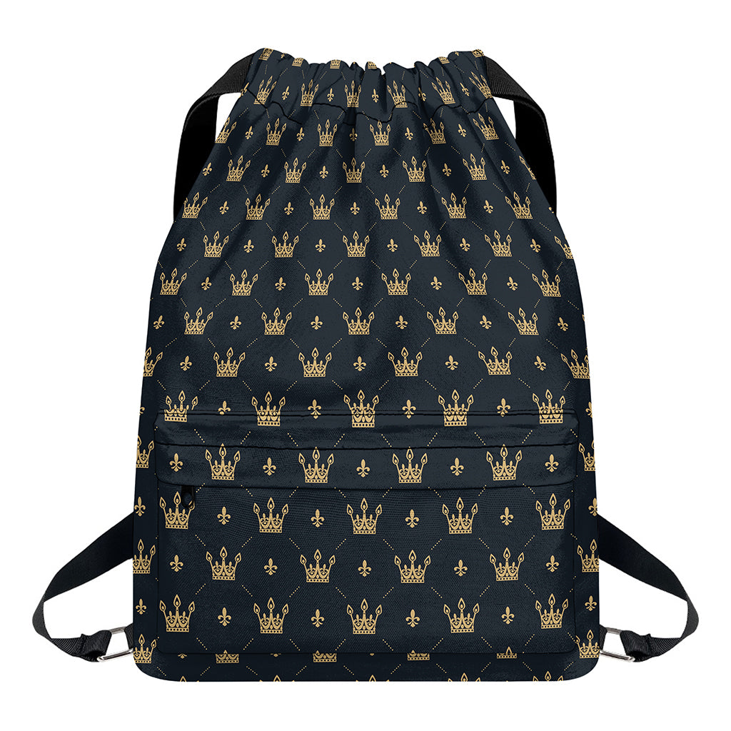 Vintage Crown Pattern Print Drawstring Backpack