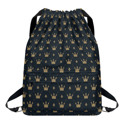 Vintage Crown Pattern Print Drawstring Backpack