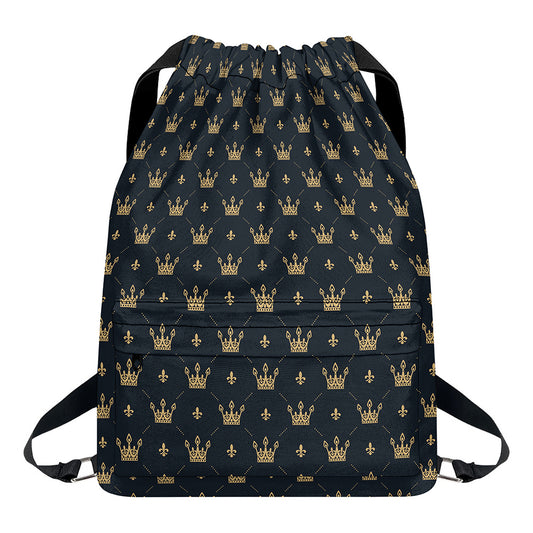 Vintage Crown Pattern Print Drawstring Backpack