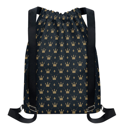 Vintage Crown Pattern Print Drawstring Backpack