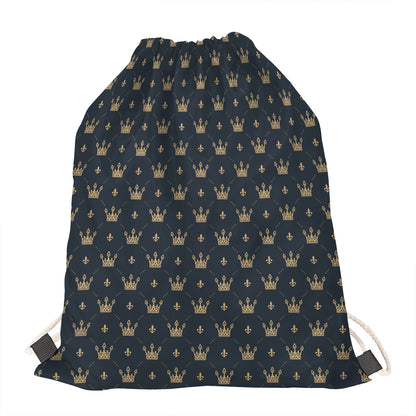 Vintage Crown Pattern Print Drawstring Bag