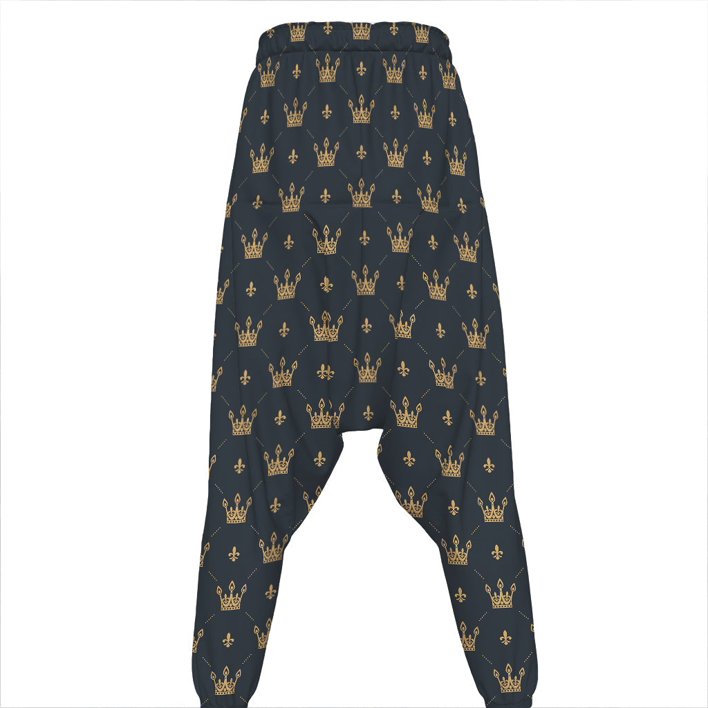 Vintage Crown Pattern Print Hammer Pants