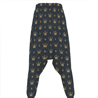 Vintage Crown Pattern Print Hammer Pants