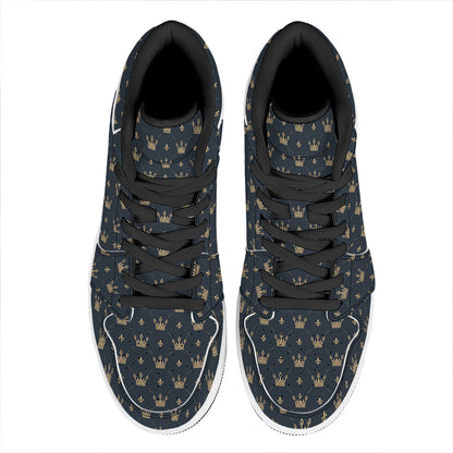 Vintage Crown Pattern Print High Top Leather Sneakers