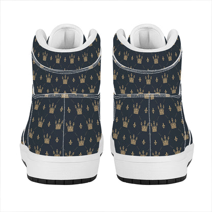 Vintage Crown Pattern Print High Top Leather Sneakers