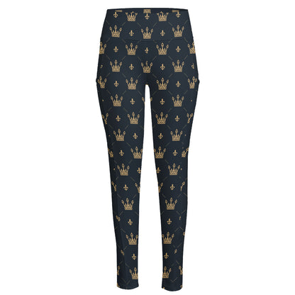 Vintage Crown Pattern Print High-Waisted Pocket Leggings