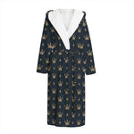 Vintage Crown Pattern Print Hooded Bathrobe