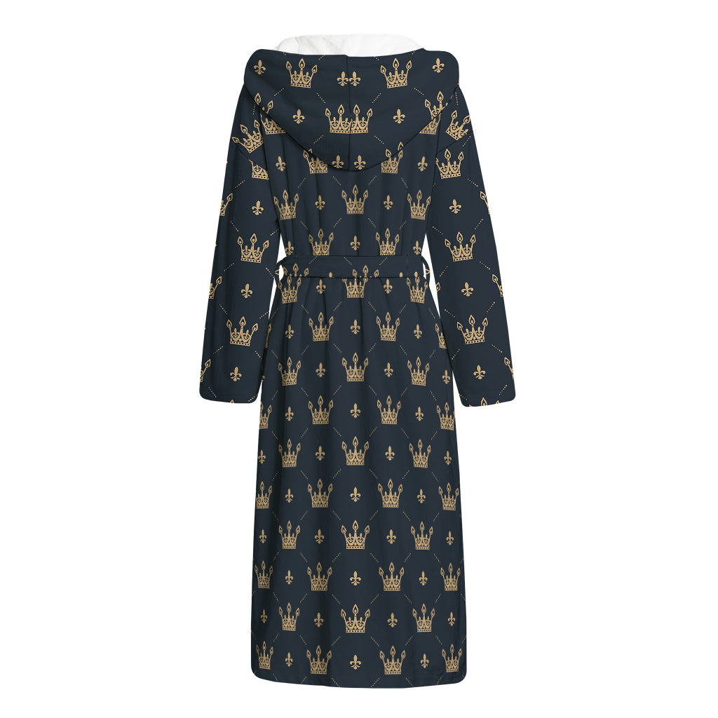 Vintage Crown Pattern Print Hooded Bathrobe