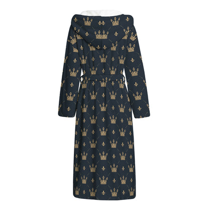 Vintage Crown Pattern Print Hooded Bathrobe