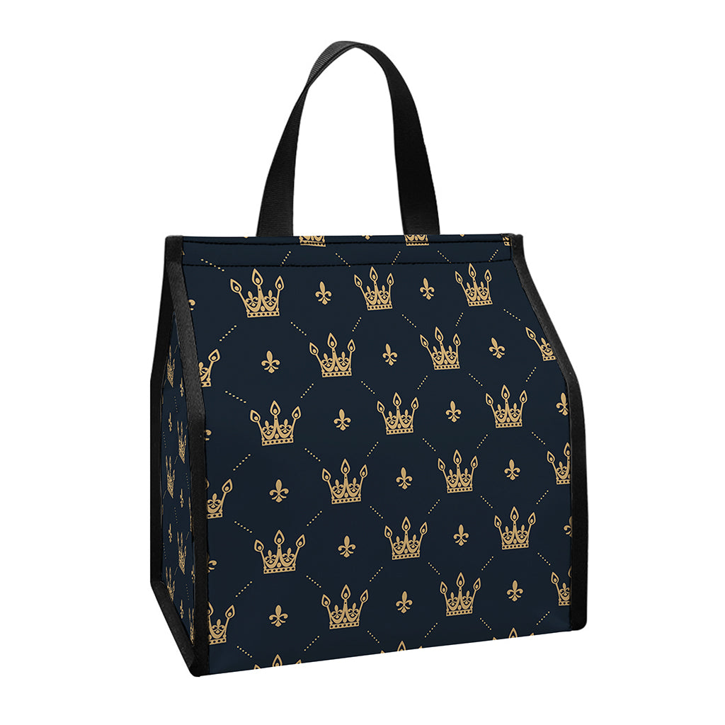 Vintage Crown Pattern Print Insulated Lunch Tote
