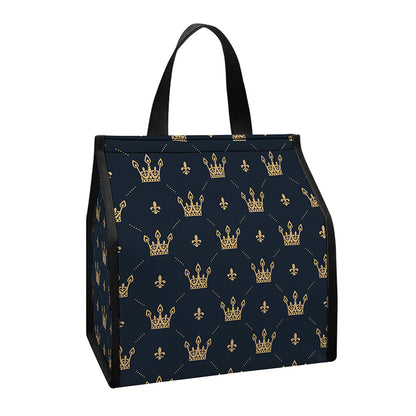 Vintage Crown Pattern Print Insulated Lunch Tote