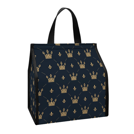 Vintage Crown Pattern Print Insulated Lunch Tote
