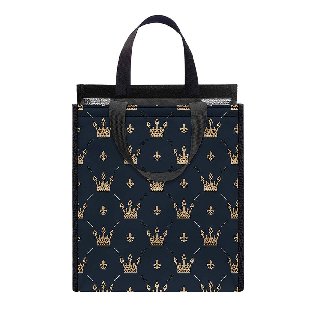 Vintage Crown Pattern Print Insulated Lunch Tote