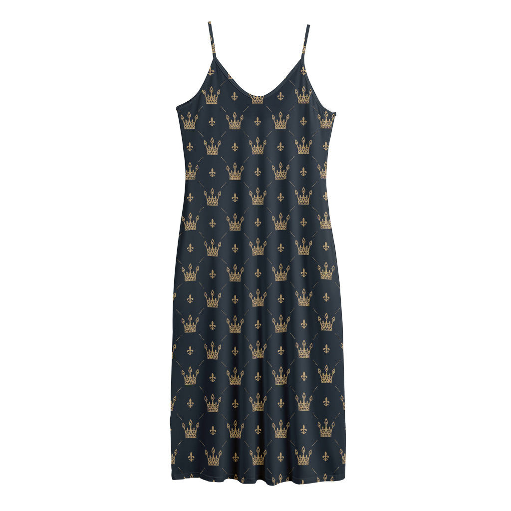 Vintage Crown Pattern Print Jersey Midi Cami Dress