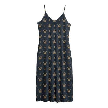 Vintage Crown Pattern Print Jersey Midi Cami Dress