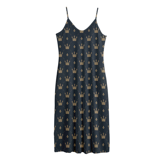 Vintage Crown Pattern Print Jersey Midi Cami Dress