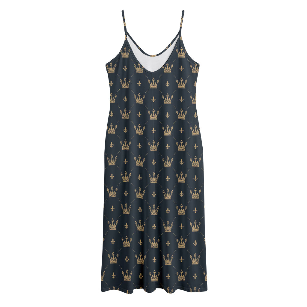 Vintage Crown Pattern Print Jersey Midi Cami Dress
