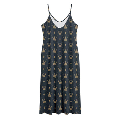 Vintage Crown Pattern Print Jersey Midi Cami Dress