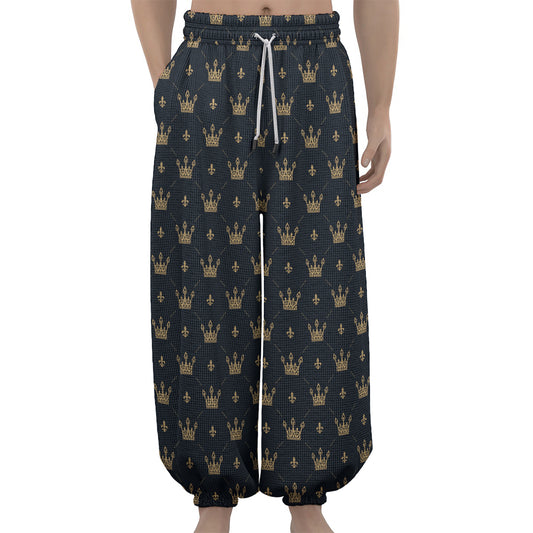 Vintage Crown Pattern Print Lantern Pants