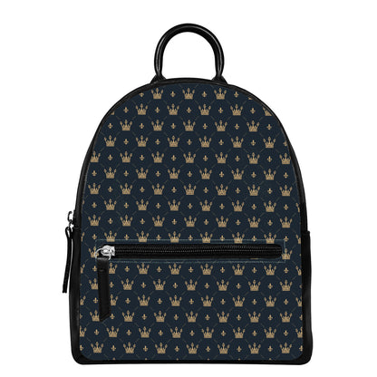 Vintage Crown Pattern Print Leather Backpack