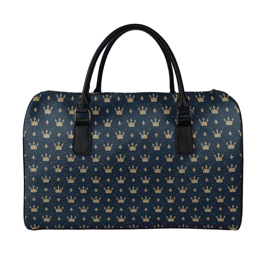Vintage Crown Pattern Print Leather Duffle Bag
