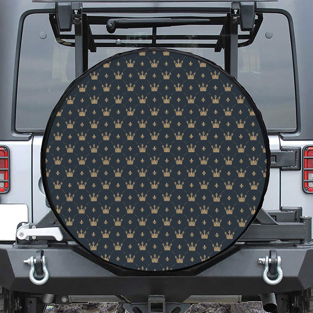 Vintage Crown Pattern Print Leather Spare Tire Cover